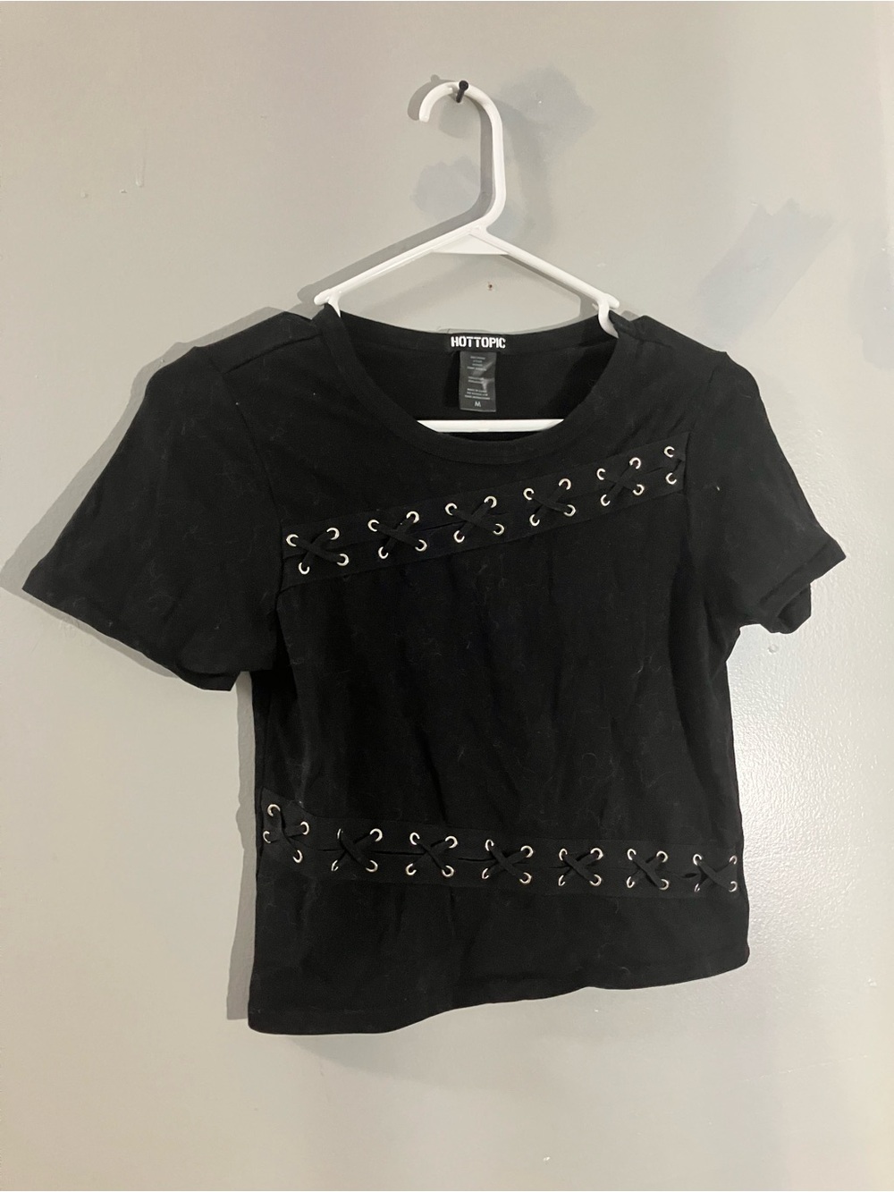 Hot Topic Black Short Sleeve Lace-Up Grommet Tee